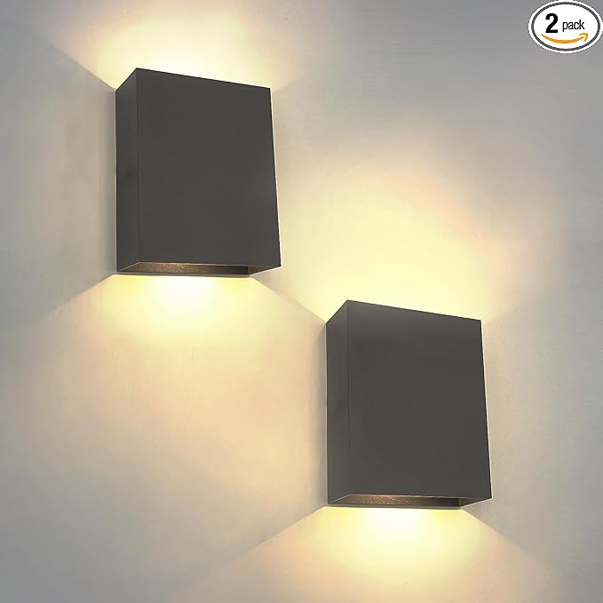 KICAAO LED Wall Sconces Set of Two, 12W Modern Wall Light, Hardwired Aluminum Wall Lamp,Black Up Down Wall Mount Lights for Living Room Hallway Bedroom Decor (Black Warm Light 3000K)