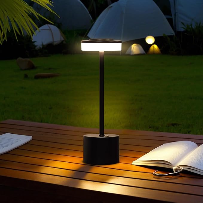 AIHYING 2 Pack Black Cordless Table Lamp Portable LED Desk Lamp 5000mAh Battery Operated 3 Color Stepless Dimming Up for Restaurant Bedroom Bars Outdoor Party Camping Coffee Shop Night Light