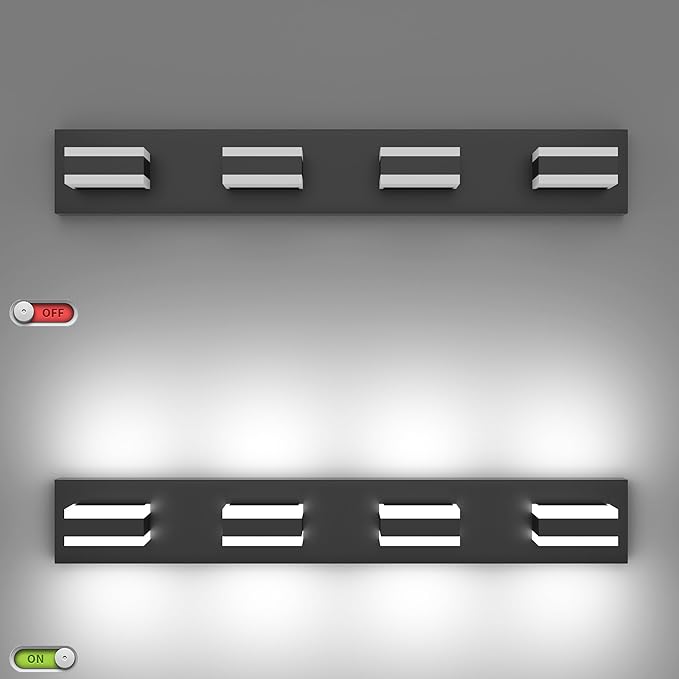 SOLFART 4 Lights Bathroom Vanity Lighting Over Mirror,5 Color Temperature Adjustable Matt Black Vanity Light, LED Light Fixtures, Light Over Mirror