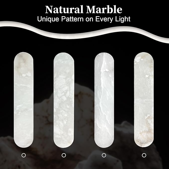 Alabaster Wall Sconces 20" Black Natural Marble Wall Sconce LED Hardwired Lighting Fixture Marble Bathroom Vanity Sconce Luxury Indoor Alabaster Wall Lamps for Living Room Hallway Stairway