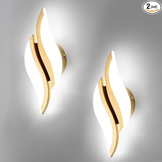 CANEOE 2Packs Modern LED Wall Sconce 6000K Gold Indoor Wall Light Fixtures Acrylic Wall Sconce Lighting for Living Room Bedroom Bedside Bathroom Hallway Stairway Wall Lamp (Gold, 2 Packs, 6000K)