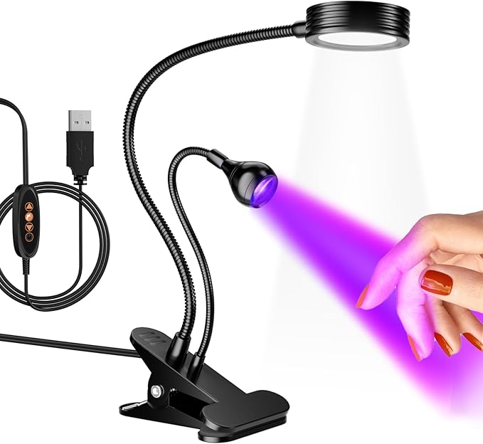 AORAEM LED Nail Lamp Double-Headed U V LED Light Quicky-Dry Nail Manicure Dryer Curing Light with Portable Gooseneck and Clamp Flash Cure U V Light for Gel Nails Professional Home DIY Salon Black