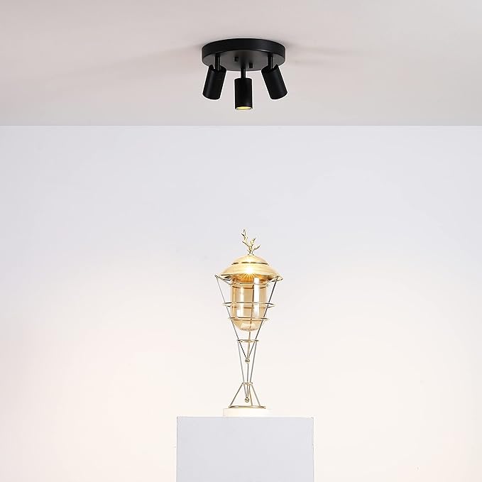 Shura - Round 3-Light Black Integrated LED Ceiling Light w/ Rotatable Heads, Adjustable Flush Mount Ceiling Light, 3000K, 1365 Lumens