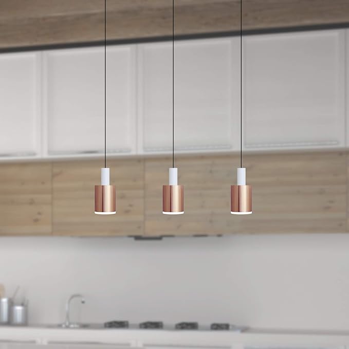 Virgo 3 Mini Pendant Lighting White-Copper - LED Hanging Light Fixture for Kitchen Island, Bar, Foyer - Cluster Pendants - Dimmable, Adjustable Wire, Lamp Bulb Included