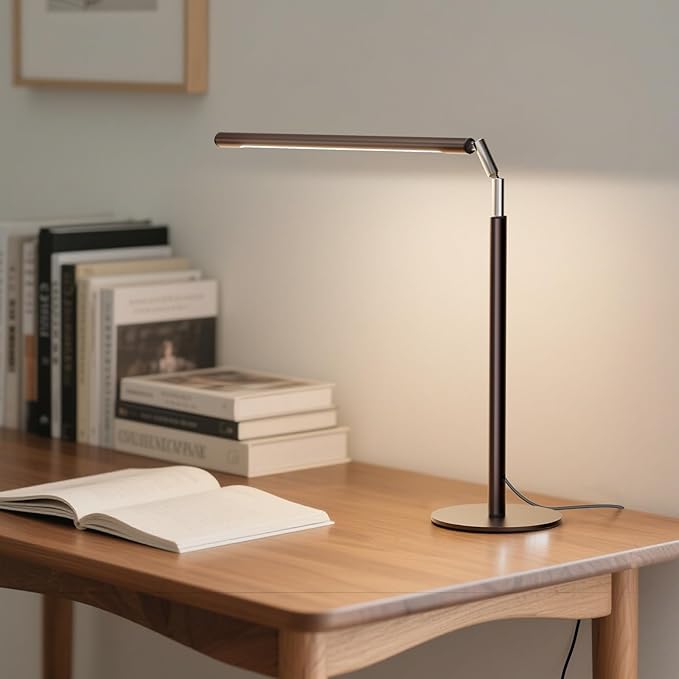 SIBRILLE Brown LED Desk Lamp, 16" Dimmable Metal Desk Light with Base, 15W 1200LM, Adapter Included, Color & Brightness Adjustable, Modern Tall Table Lamp for Home Office Reading Study Task Laptop