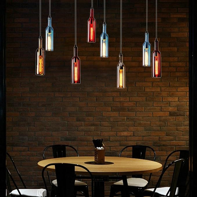 8-Head Colorful Beer Bottle Chandelier, Industrial Ceiling Light Vintage Pendant Lamp, Wine Glass Bottle Chandelier Pendant Lighting Fixture Hanging Lamp Height Adjustable, E27 Lamp Holder