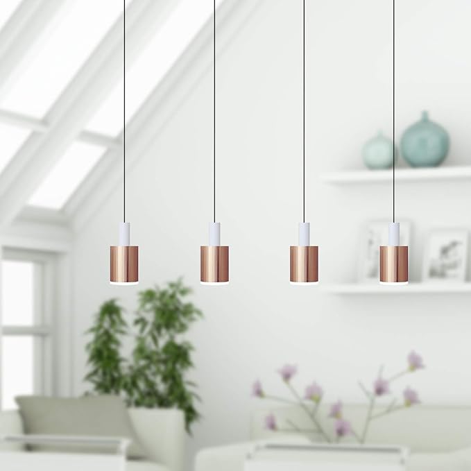 Virgo 4 Mini Pendant Lighting White-Copper - LED Hanging Light Fixture for Kitchen Island, Bar, Foyer - Cluster Pendants - Dimmable, Adjustable Wire, Lamp Bulb Included