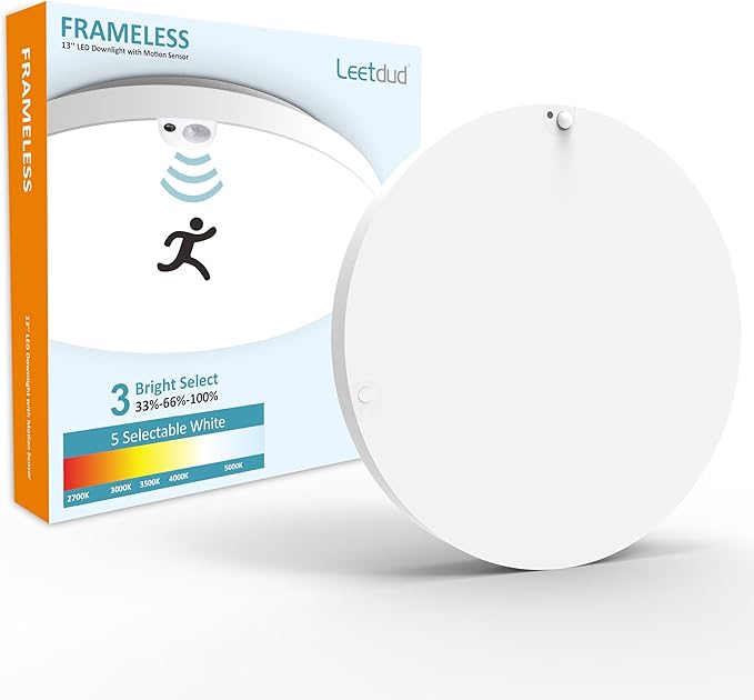 Leetdud Motion Sensor Ceiling Light Indoor Wired, 13 Inch 24W, 5 CCT 2700/3000/3500/4000/5000K, 3 Brightness Settable, 1920LM Flush Mount LED Lights for Bedroom Stairs Hallway Laundry Porch, White