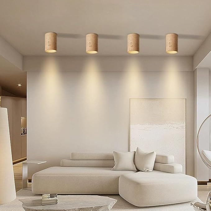 Modern Minimalist Concrete Ceiling Light Fixture Flush Mount LED Ceiling Lamp for Living Room, Bedroom, Hallway Wabi-Sabi Style Cement Cylinder Spotlight Warm White 3000K(Earthy Color,H-20cm)