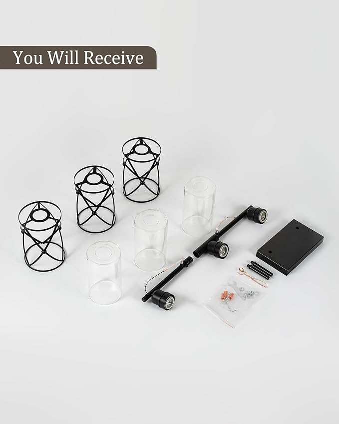 3-Light Black Bathroom Light Fixtures, 21 Inch Modern Bathroom Vanity Lighting Fixtures Over Mirror with Clear Glass and Metal Cage Wall Sconce Lights for Bath, E26, CH9176BK-3W