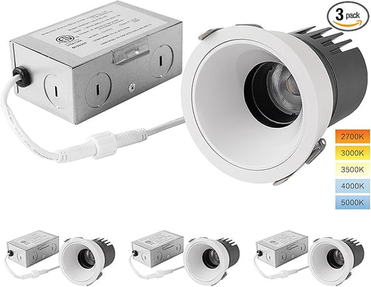 CXWV 3 Inch LED Recessed Downlight,7W Dimmable Anti-Glare Ceiling Light with Junction Box, CRI92 560LM,5 CCT (2700K-5000K) White Lighting Fixture (3)