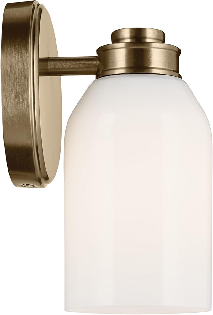 Kichler Shae 5" 1-Light Wall Sconce Bathroom Vanity Light Fixture with White Opal Glass in Champagne Bronze, Modern Style for Vanity Mirror, Fireplace, Hallway (8.25" H x 5" W), 55200CPZ