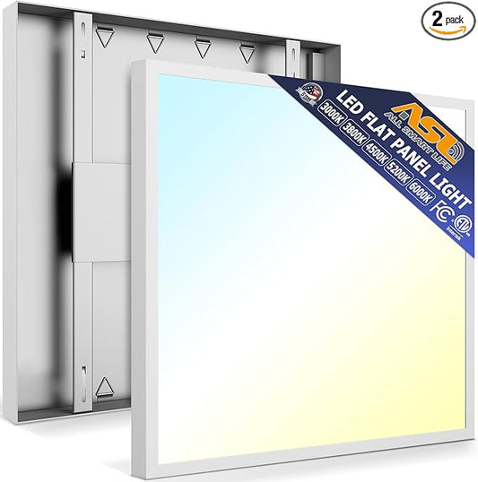Allsmartlife 2x2 LED Flat Panel Light Surface Mount 2-Pack, 24W/30W/40W Dimmable 5CCT 3000K-6000K, Edge-Lit LED Flush Mount Ceiling Fixtures Low Profile for Kitchen, Garage, ETL Listed