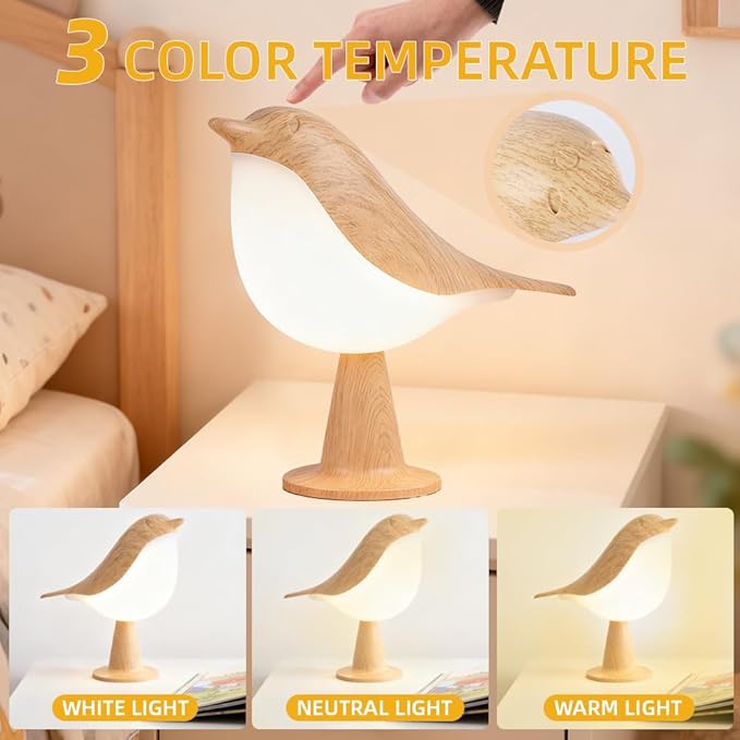 IFTHFOUR Bird Cordless Table Lamp, Small Cordless Bedside Lamp with 3 Color Temperature, Touch Sensor & Rechargeable Battery - Night Light for Kids, Bedroom, Bedside, Office, and Outdoor Use