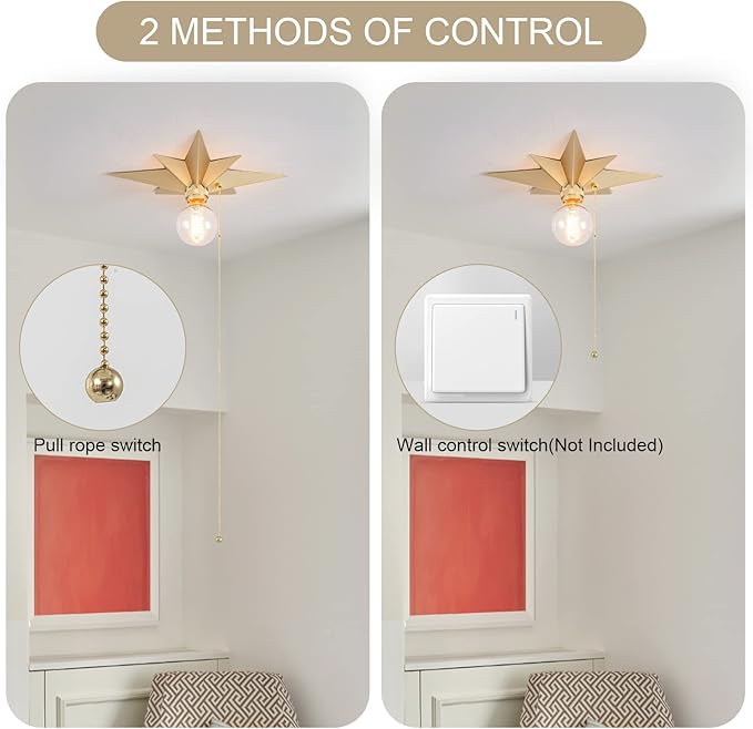 VILUXY Flush Mount Ceiling Light, Gold Star Light Fixtures Mini Ceiling Lamps with Pull Chain On/Off Switch for Hallway, Entryway, Study Room, Bedroom