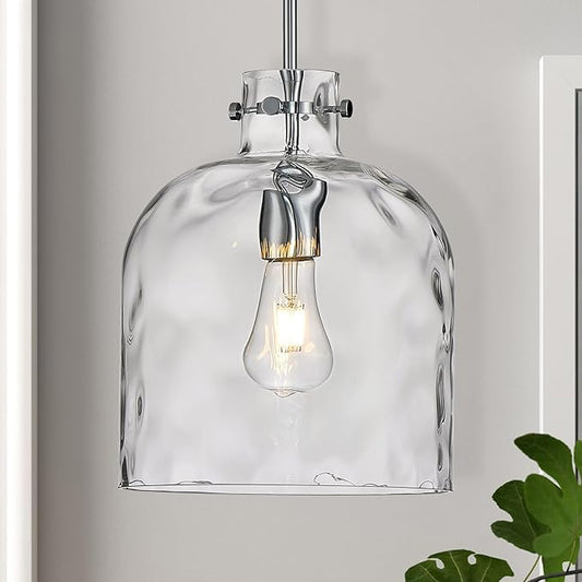 Chrome Pendant Light for Kitchen Island – 10" Modern Glass Dome Hanging Light Fixture, Single E26 Ceiling Pendant Lamp for Dining Room, Hallway, Bedroom