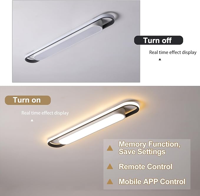 Dimmable LED Ceiling Light Modern Linear LED Ceiling Lamp 36.2" Smart Semi Flush Mount Wraparound Shape Lighting Fixture with Remote Control for Kitchen Dining Room & Laundry (50W)