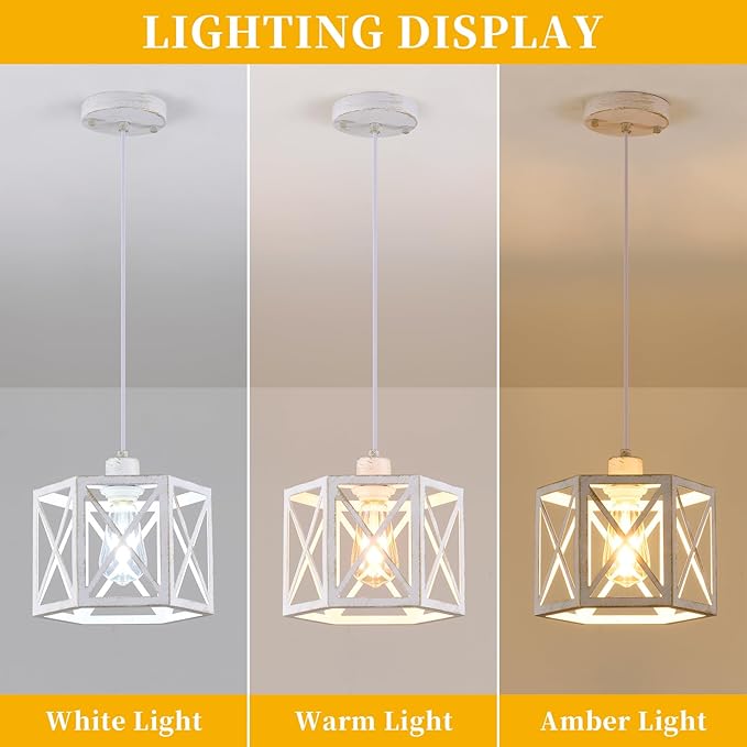 XSDeTu 2 Pack Pendant Lights for Kitchen Island, Modern Pendant Lighting with White Hexagonal Cage, Vintage Metal Ceiling Lights, Adjustable Lantern Hanging Light Fixture for Foyer Entryway Bedroom