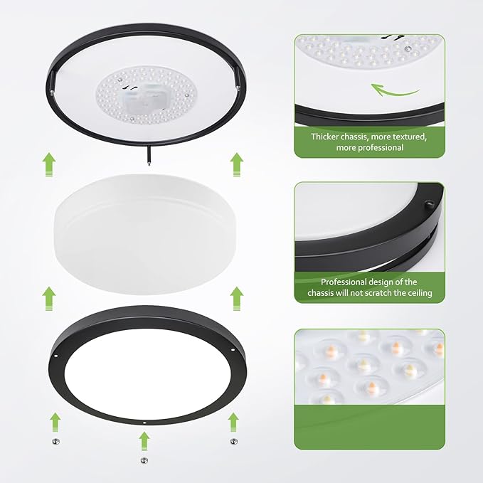 Flush Mount Ceiling Light - 4 Pack 36W 3000K/3500K/4000K/5000K/6000K Dimmable Led Ceiling Light Fixture for Kitchen Hallway Bedroom Bathroom (4, Black, 13 Inch)