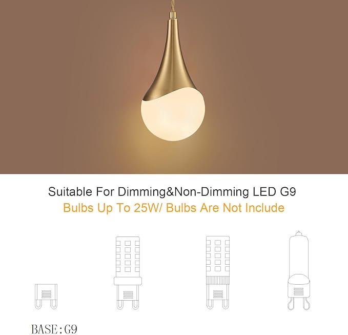 MWZ Gold Plug in Pendant Light,Hanging Lights with Plug in Cord On/Off Switch, Mini Brass Pendant Lights for Kitchen Island,1-Light Modern Raindrop Chandelier Lamps with Milky White Globe Glass Shade