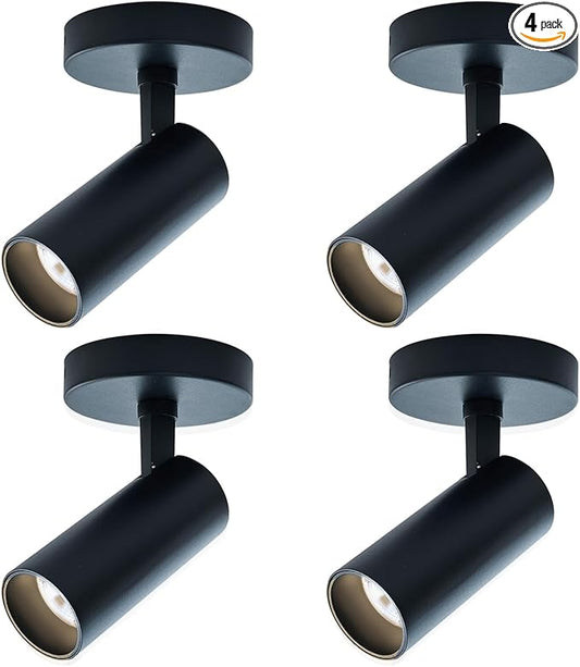 LED Ceiling Spotlight 4000K (Cool White 4Pack 12W No Dimmable,Spot Lights Black with 360° Pivoting Fixture, Adjustable Directional Indoor Spot Light,Tilt Angle Accent Lighting, 24°Beam Angle
