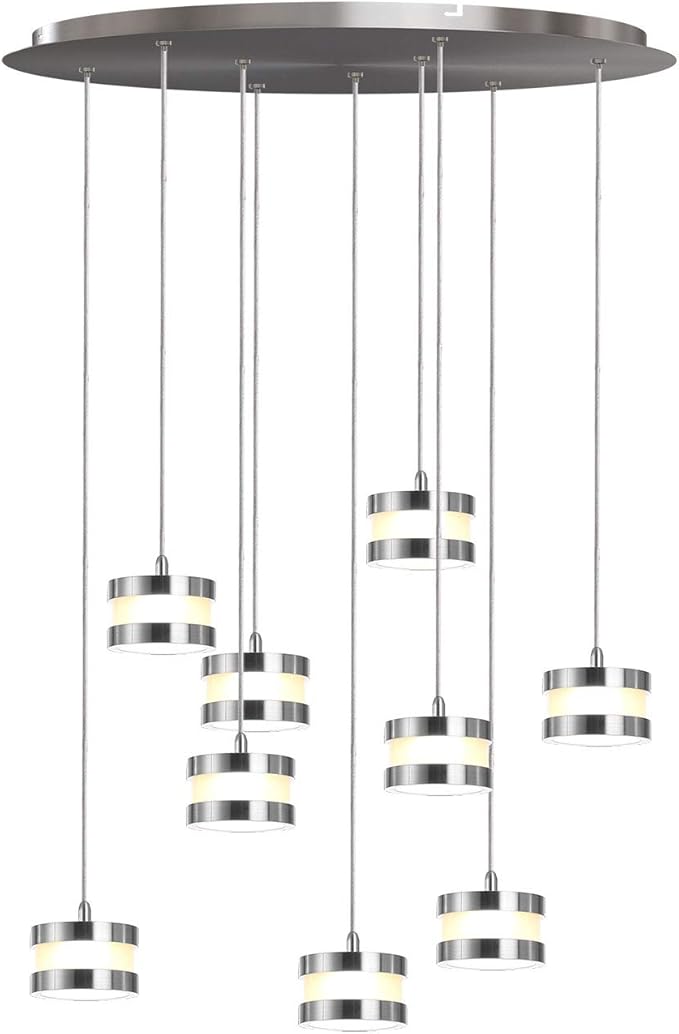 Mercury 9 Mini Pendant Lighting Nickel - LED Hanging Light Fixture for Kitchen Island, Bar, Foyer - Cluster Pendants - Dimmable, Adjustable Wire, Lamp Bulb Included