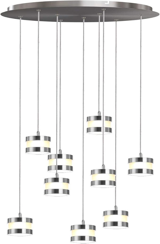 Mercury 9 Mini Pendant Lighting Nickel - LED Hanging Light Fixture for Kitchen Island, Bar, Foyer - Cluster Pendants - Dimmable, Adjustable Wire, Lamp Bulb Included