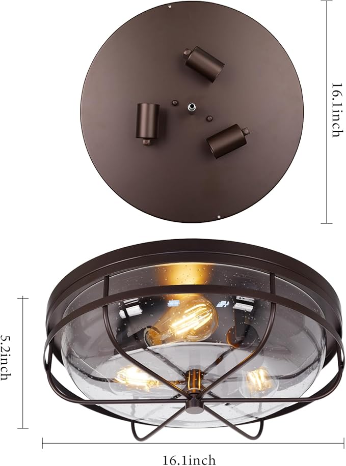 16 Inch Light Fixtures Ceiling Mount, Close to Ceiling Light with Seeded Glass, Outdoor Indoor Flush Mount Ceiling Light for Bedroom Living Room Kitchen Porch Hall Patio, ROS91AL-ORB