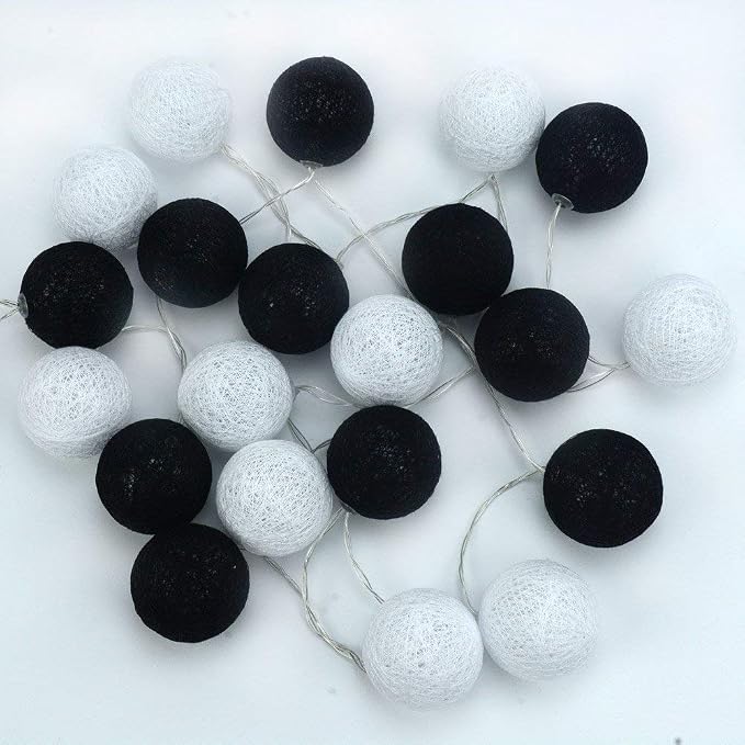 Gardeningwill 3M/10Ft 30 Black White Ball LED Battery Operated String Fairy Light