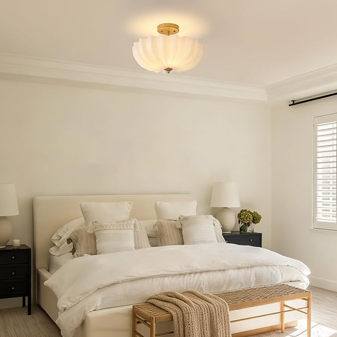 Gold Modern Ceiling Light,15.7" Semi Flush Mount Ceiling Light Fixture with Milky Flower Shade,3-Light Kitchen Lights Ceiling Entryway Light Fixture for Bedroom Hallway Porch