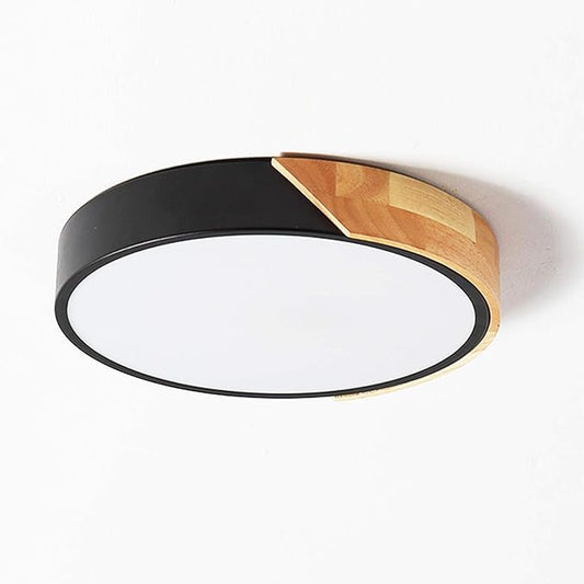 LED Ceiling Lights,12 Inch Black Modern Flush Mount Lighting Fixture,Round Shaped Wood Ceiling Lighting,30W,6500K Cool White