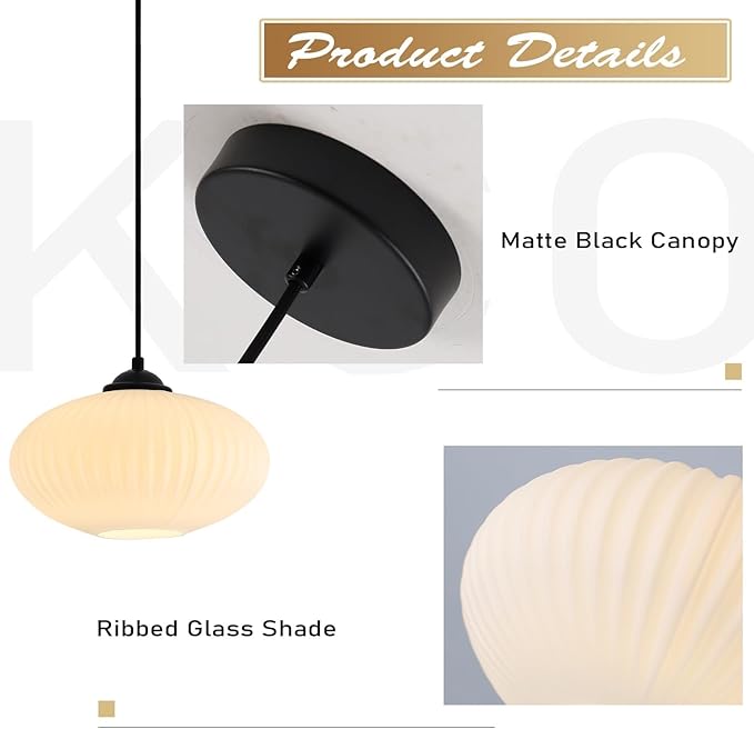 KCO Lighting 9.8" Small Milk Glass Pendant Light Black and White Pendant Light Mid Century Modern Hanging Ceiling Light Fixture