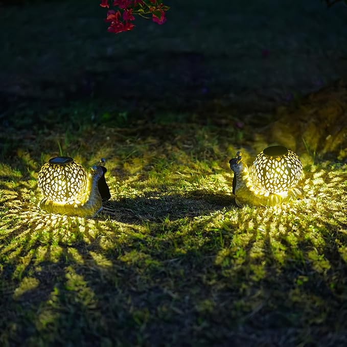 Solar Lanterns Outdoor Waterproof, 2 Pack Snail Garden Lights Staked Solar Powered Lanterns for Yard Patio Pathway, 2025 Gardening Lovers Mom Gifts