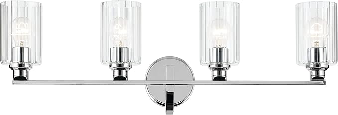 Kichler Gioe 32.25" 4-Light Bathroom Vanity Light Fixture with Clear Fluted Glass in Chrome, Damp Rated for Over Mirror, Powder Room (32.25" W x 10.5" H), 55227CHFLU
