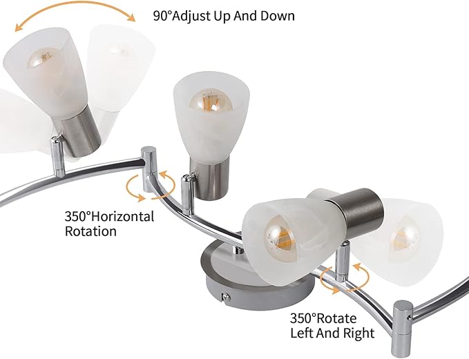 HiBay 6-Light Ceiling Light Fixture, Adjustable LED Track Lighting Kit, Modern Sliver Spotlight with Glass Shade for Kitchen Living Room Hallway, E12 Base (Bulbs Not Included)