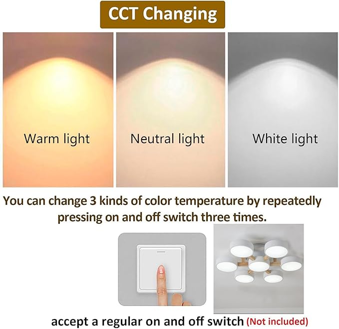 LED Ceiling Light Fixture,32 Inch 7-Lights Modern Ceiling Lights Flush Mount Wooden 84W Chandelier for Living Room Bedroom Kitchen,Dimmable 3000K/4000K/6000K Temperatures Selectable, White