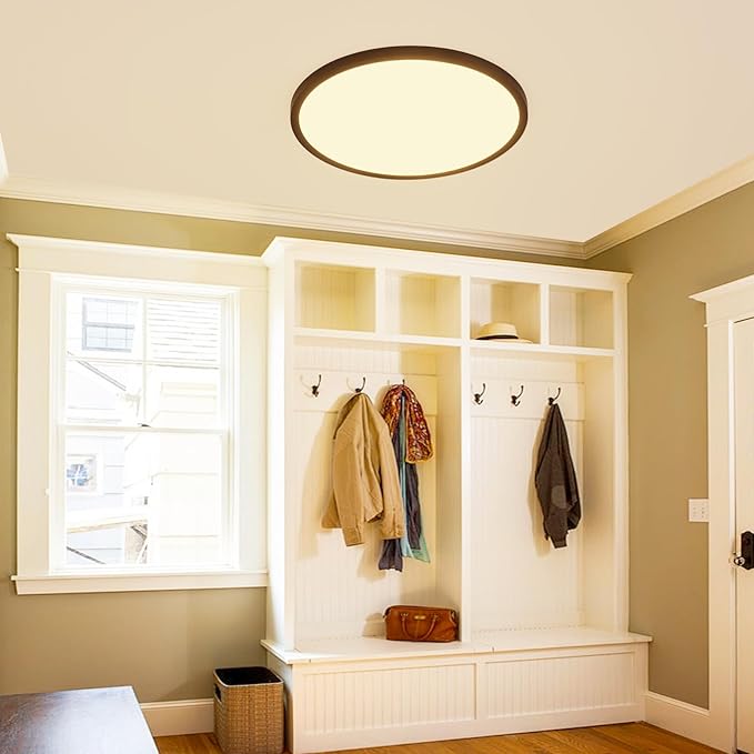 9 Inch Flush Mount Ceiling Light, 5 Color Adjustable Slim 18W 1800LM 2700K-6500K Wired LED Fixture, Modern Low Profile LED Ceiling Lamp for Hallways, Kitchen, Bedroom, Closets, Bathroom, Round, Black