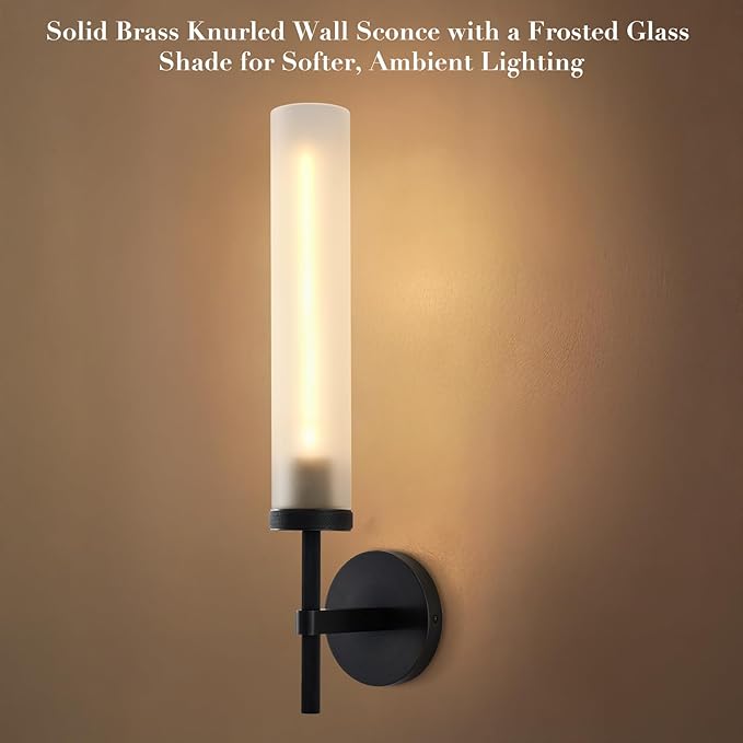 Modern Hardwired Frosted Glass Bathroom Black Wall Sconces 2PC, Handmade Knurled Wall Light Fixture,Vanity Light for Living Room,Hallway, Bedroom, 20" Indoor Wall Lamp, Bulb Included