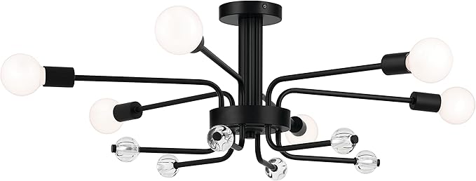 KICHLER Ocala 52602BK Flush Mount 6-Light 41.25˝ with Clear Crystal in Black