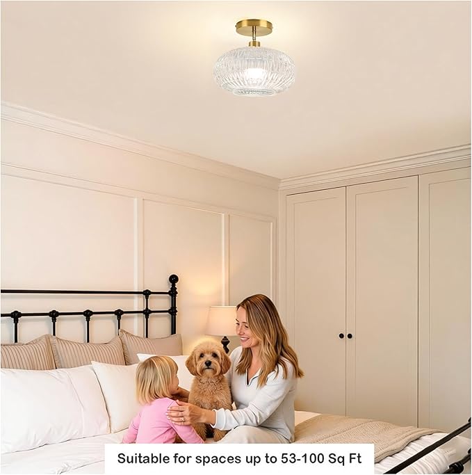 Gold Semi Flush Mount Ceiling Light Fixture,Hallway Light Fixtures,Vintage Small Ceiling Light Fixture,Globe Glass Ceiling Fixture,Vintage Ceiling Lamp,Kitchen Ceiling Lighting for Bedroom Bathroom
