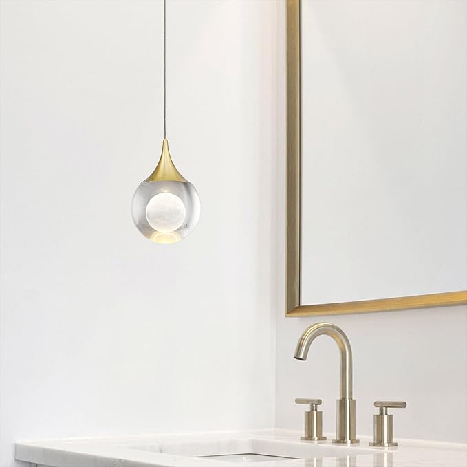 JoollySun Modern Crystal Pendant Light: Mini Gold Hanging Light Fixture for Kitchen Island Bathroom