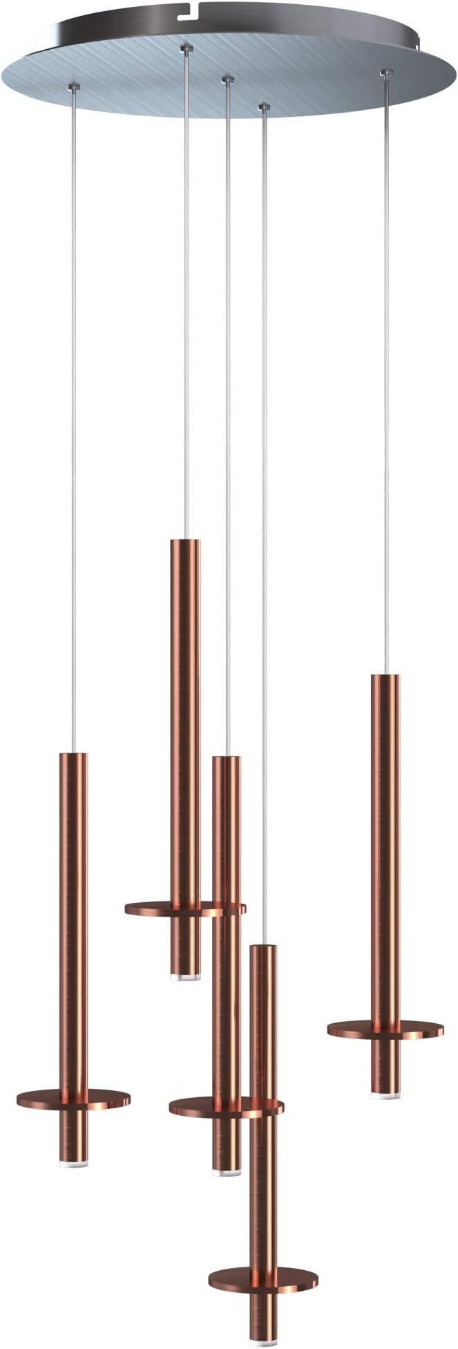 Draco 5 Pendant Lighting Copper – LED Hanging Light Fixture for Kitchen Island, Bar, Foyer – Equilateral Cluster of Mini Metal Rod Pipe Tube Cylinders – Dimmable, Adjustable Wire, Lamp Bulb Included