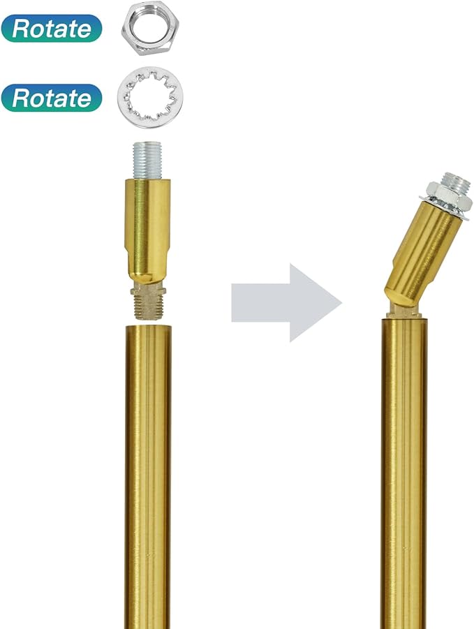 M10 Threaded Extension Rod with Sloped Ceiling Adapter Kits for Pendant Light, Island Lighting, Brass