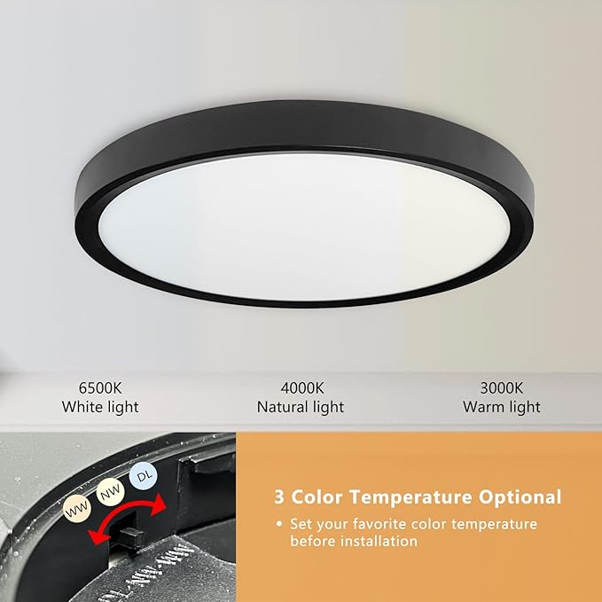 6PK 15.8 Inch Led Ceiling Light Flush Mount, 34W, 3060LM, 3000K/4000K/6000K CCT Selectable Super Slim LED Ceiling Light, Close to Ceiling Round Flat Panel Light for Hallway, Bedroom,Kitchen ect