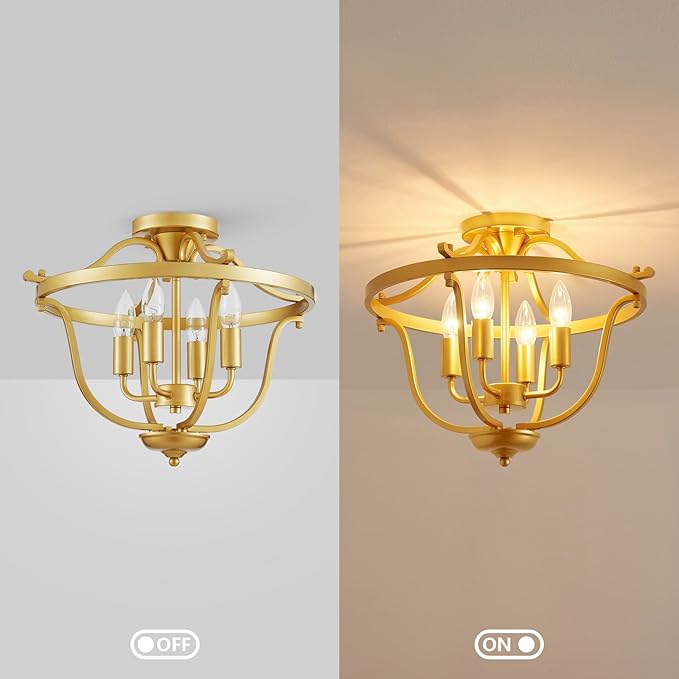 Modern 4-Light Vintage Antique Candle Chandelier Ceiling Light, Gold Ceil Light Fixture for Dining Room, Living Room, Bedroom, Farmhouse Style, Maria Theresa Style, D17.3*H15 inch