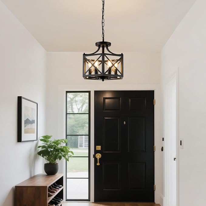 6-Light Pendant Lights Kitchen Island, Modern Black Pendant Light Fixture with Hexagonal Metal Cage, Adjustable Geometric Hanging Light for Entryway Foyer Dining Room, 1 Pack