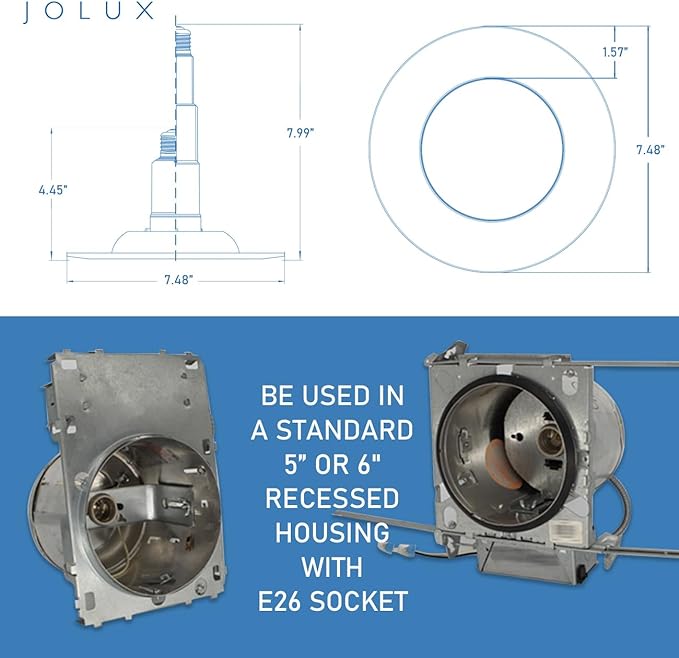 Jolux 6-Pack 5/6" Retrofit LED Recessed Lighting,12W=60W,3000K WarmWhite,800LM,Dimmable Can Lights,ETL,Damp Rated,Simple Installation Adjustable Retrofit Downlight,Bevel Trim,E26 Base