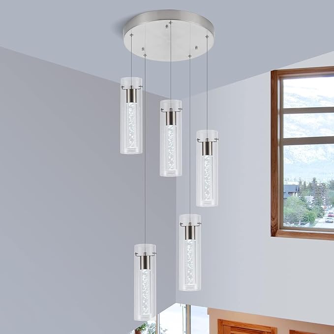 Pendant Lights Kitchen Island Brushed Nickel, 3000K-6000K Dimmable LED Pendant Light Fixtures with Remote, Modern Kitchen Pendant Lighting Over Island for Dining Room & Bar Counter