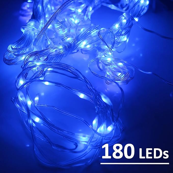 Solhice Curtain Shower Light Blue, 72 x 72 Inches Battery Operated Waterproof 180 LEDs Curtains Fairy Lights with 10 Hooks for Inside Shower (NO Curtain)