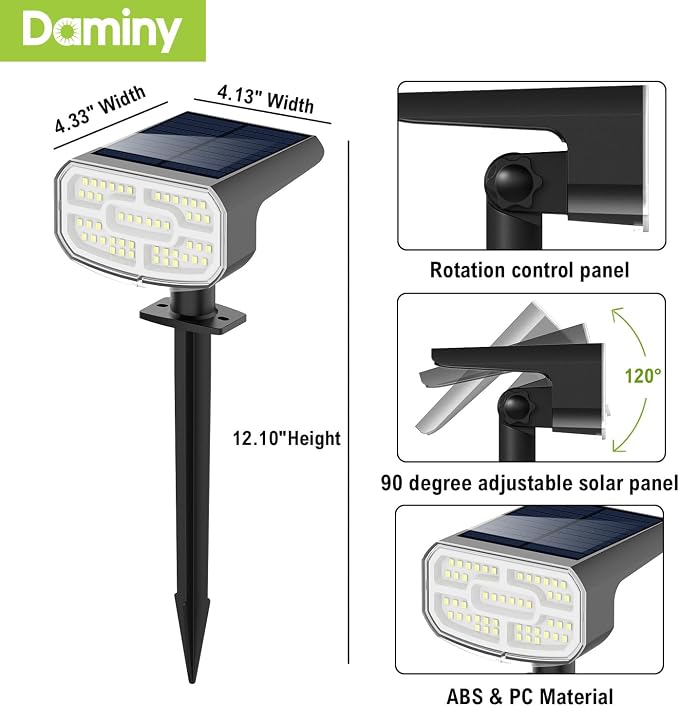 DAMINY Solar Spotlights Waterproof IP65,Auto On/Off,3000K 2 Lighting Modes Solar spot Lights for Garden,Pathway,Yard,Landscape-6 Pack